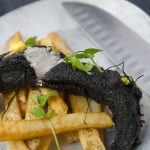 Wild blue catfish in organic stout and squid int tempura